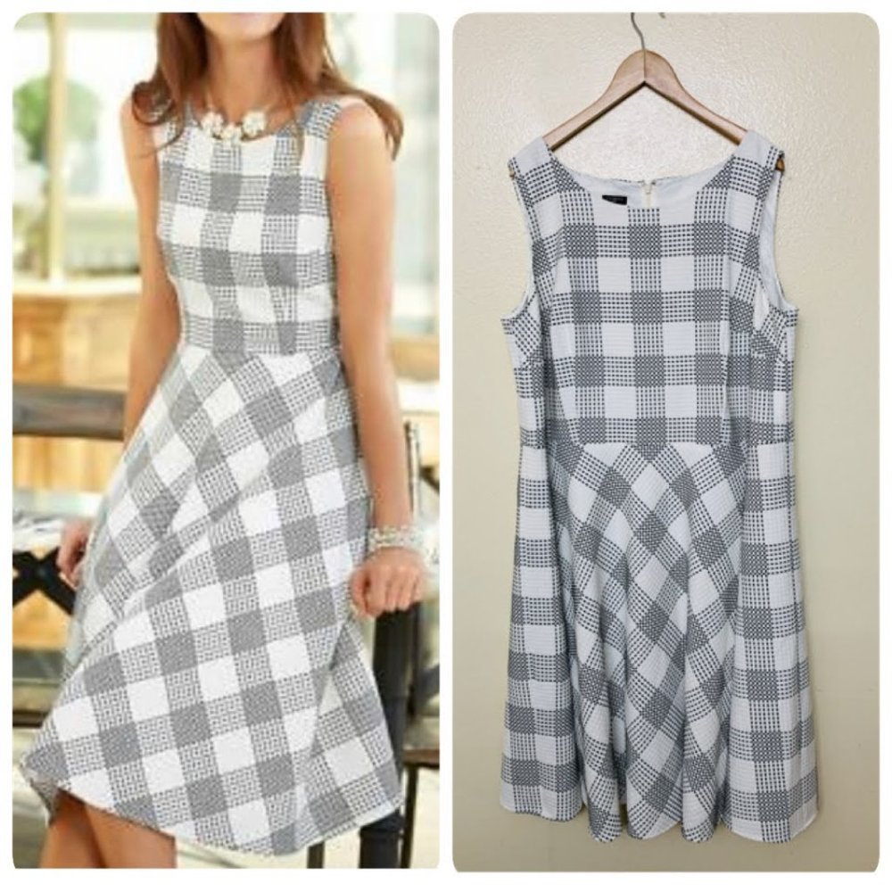 Talbot Plaid Check A Line Plus Size Dress White